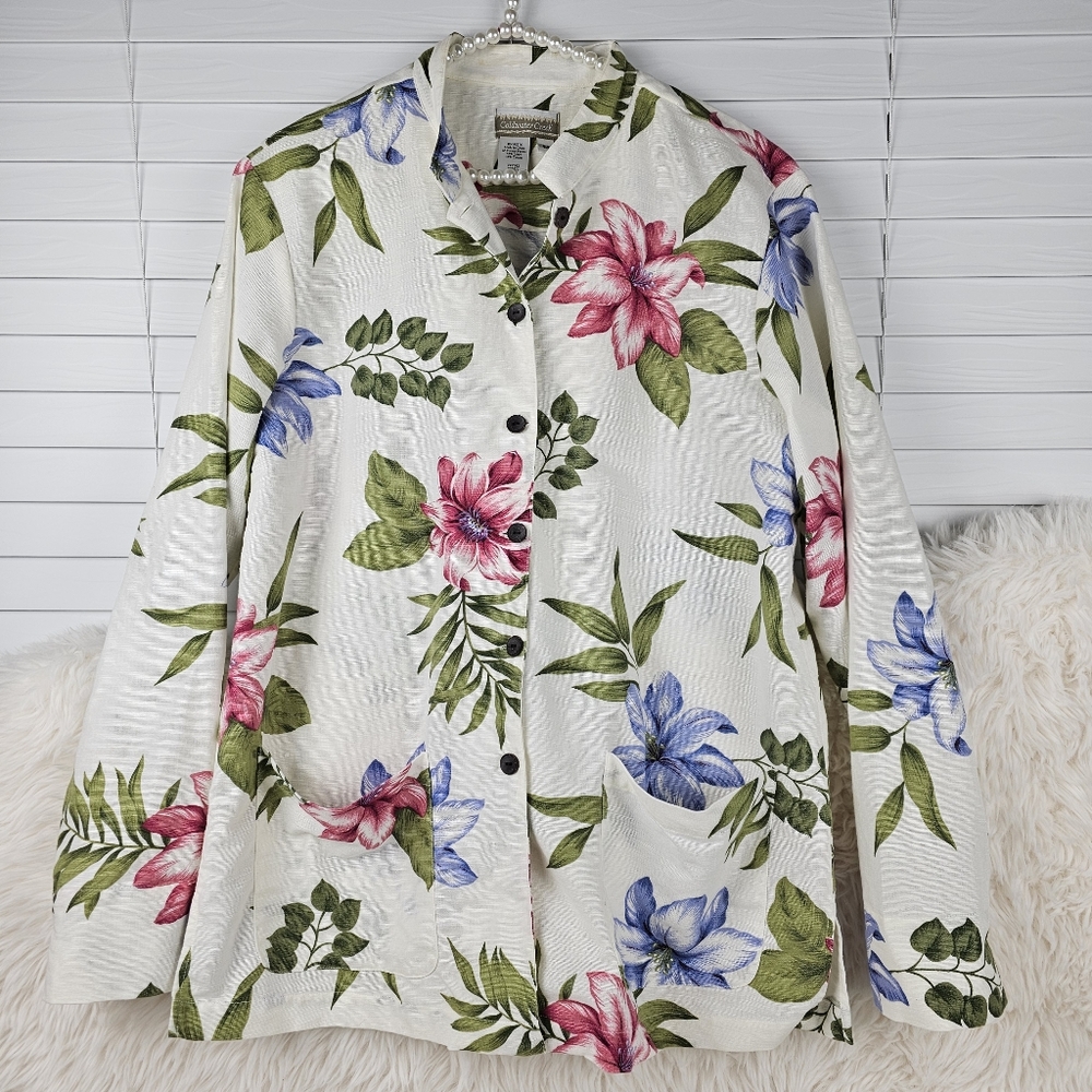 Coldwater Creek Linen Blend Floral Jacket